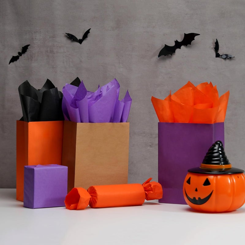 ROSYJUNE 120 Sheets Halloween Tissue Paper for Gift Bags, 20" x 14" Black Orange Purple Wrapping Tissue Paper for Halloween Decoration DIY Craft - Image 4